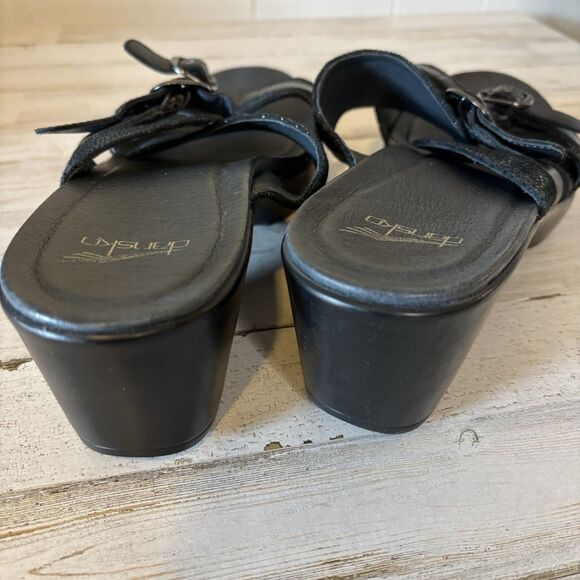 Dansko Jessie Black Leather Slip-On Platform Sandals Womens Size 42 (US 11.5) - Picture 6 of 10